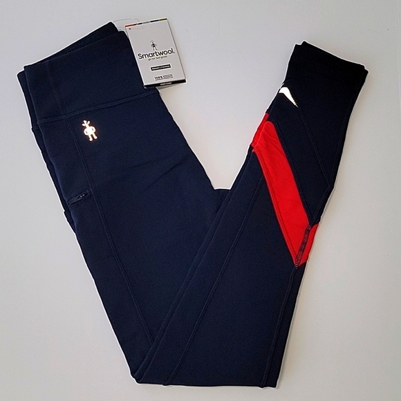 Smartwool Merino Leggings Yoga Pants Tights Sport Fleece Colorblock Navy Red XS - Picture 7 of 16